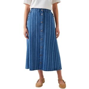 Monsoon Ottilie Denim Stripe Full Midi Skirt‎ High Rise Size M Cotton